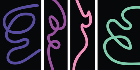 Obraz premium Neon colored abstract shapes on black background