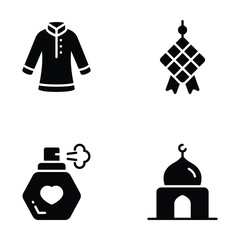 Obraz premium Collection of Islamic Ramadan holiday icons in a clean, simple glyph art style