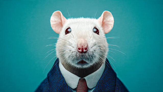 Portrait d'un rat portant un costume avec chemise et cravate