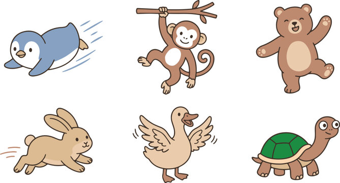 Active Animals Jumping Playing and Swimming Set
