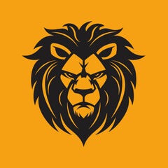 Obraz premium Bold lion head silhouette against orange backdrop for graphic design