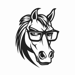 Fototapeta premium Smart horse head wearing glasses vector illustration on white background