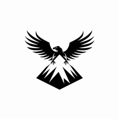 Fototapeta premium Soaring eagle silhouette above mountain peaks symbolizing freedom and strength