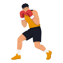 Illustration of a Male Boxer in Fighting Stance