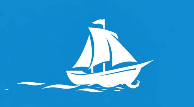 animated video a white sailing ship moving with a blue background