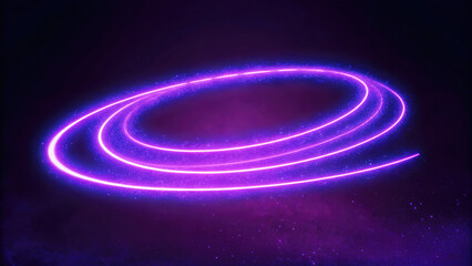 Fototapeta premium Empty rotating frame with neon circle animation concept. Vibrant purple light swirls against a dark cosmic background.