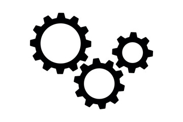 Composition of three gears cogwheels black fill. Vector