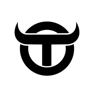Abstract Letter T Bull Horns Logo in Circle
