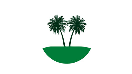 Obraz premium Two green palm trees on a small tropical island, minimalistic flat design vector illustration on white background