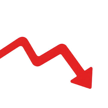 A red arrow pointing downwards in a wavy line isolated on transparent background