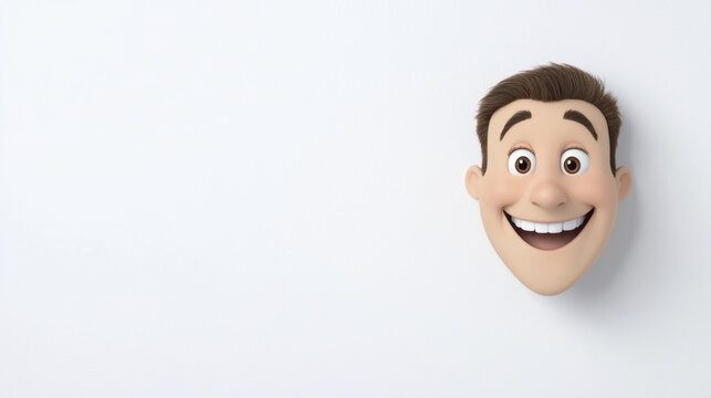Happy cartoon face with twinkling eyes and big smile, showcasing cheerful expression and friendly demeanor
