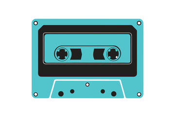 Naklejka premium vibrant teal colored retro cassette tape illustration isolated on a white background.
