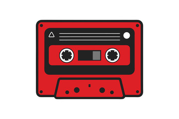 Obraz premium A vibrant red retro cassette tape illustration on a clean white background for music lovers