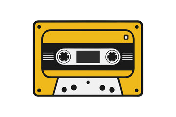 Vintage yellow cassette tape illustration with a bold black outline and retro aesthetic design.