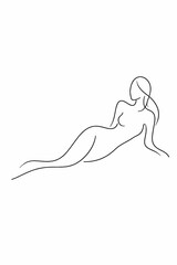 Minimalist line art female silhouette reclining pose