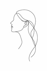 Elegant line art of female profile with flowing hair