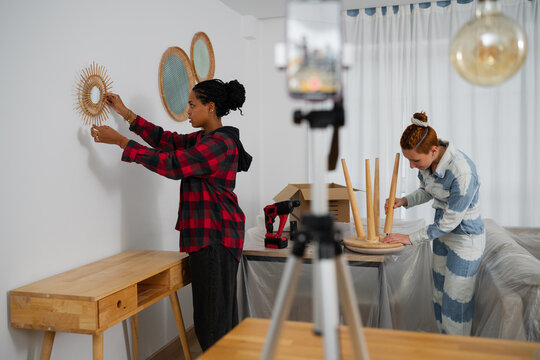 Couple collaborating on home decoration and renovation indoors