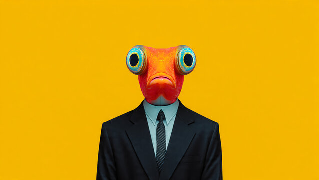 Portrait d'un homme d'affaires a t&ecirc;te de poisson rouge