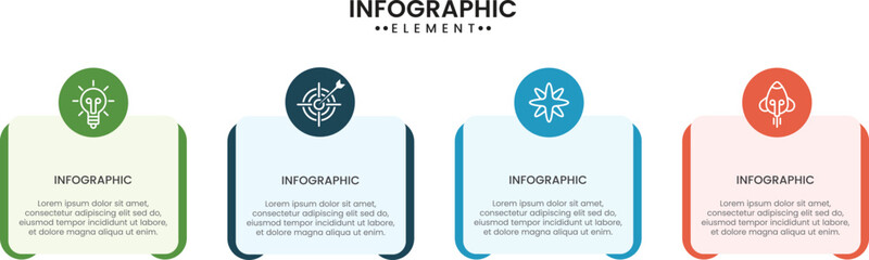 Business infographic design template. Presentation infographic template with 4 options. Infographics for business concept. Business infographic design template with 4 options, steps or processes.