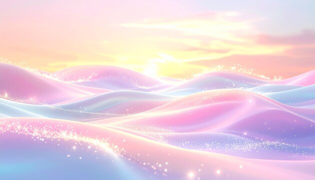 mooth pastel waves flowing across a luminous backdrop with delicate sparkle trails