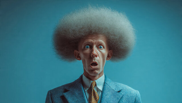 Homme surpris avec des cheveux gris mousseux