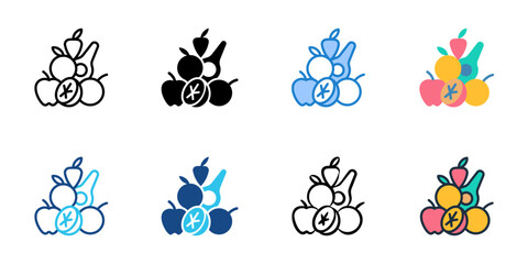 Fototapeta premium Colorful fruit stacks icons set multiple style collection. Editable stroke 