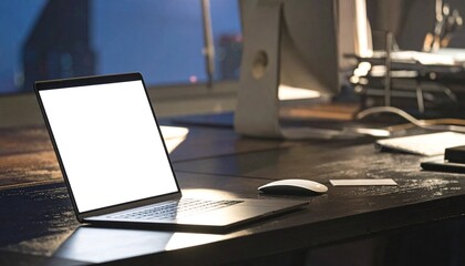Dark Laptop Workspace Mockup Modern Desk Setup
