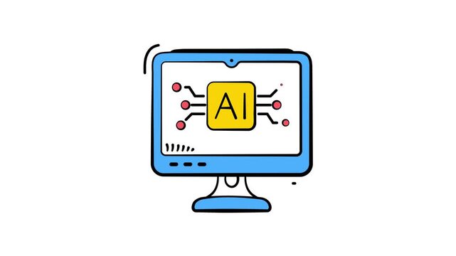 Hand drawn icon animation of ai integration in modern doodley style