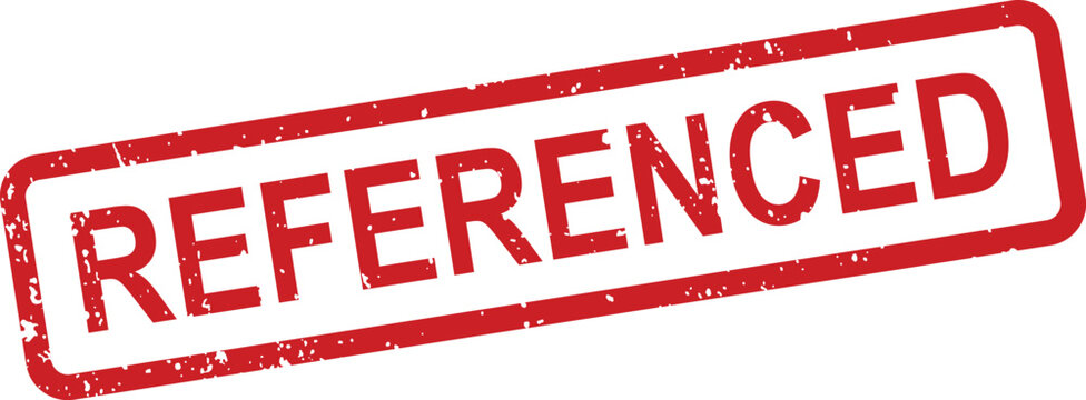 A vibrant red distressed stamp featuring the word REFERENCED stands out on a pure white background