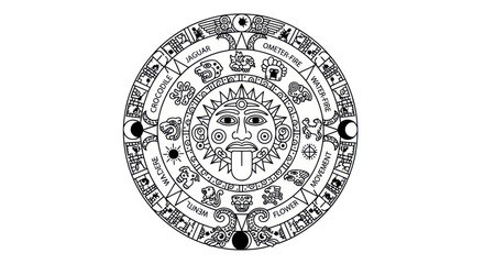 Obraz premium Aztec Sun Stone Calendar Symbol, Ancient Mesoamerican Art, Stylized Sun Face
