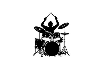Drummer silhouette performing energetic solo on drum kit