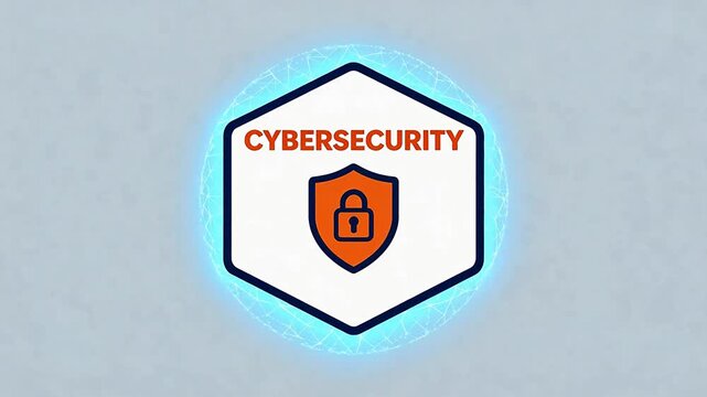 Cybersecurity icon with shield and padlock inside hexagon frame &mdash; modern vector illustration for digital protection, IT security, and data safety concepts.