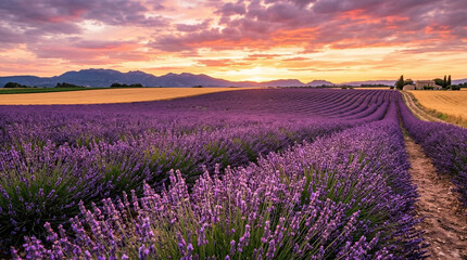 Fototapeta premium lavender field at sunset