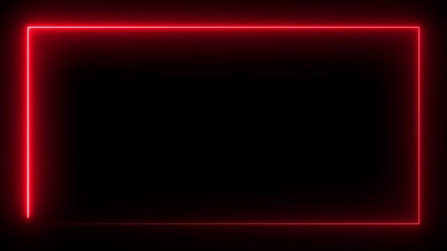 glowing neon red color square rectangle picture frame icon animation display neon box footage shape round seamless border retro movement on black background