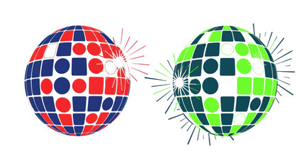 Obraz premium Disco Balls with Geometric Patterns and Light Bursts