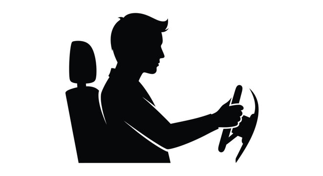 Silhouette of a man driving a car viewed from the side