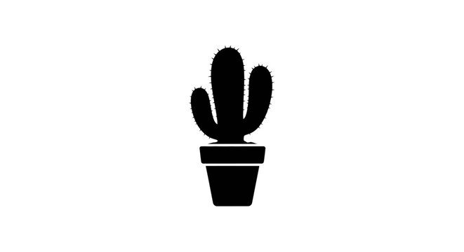 Simple Illustration of a Potted Cactus Plant