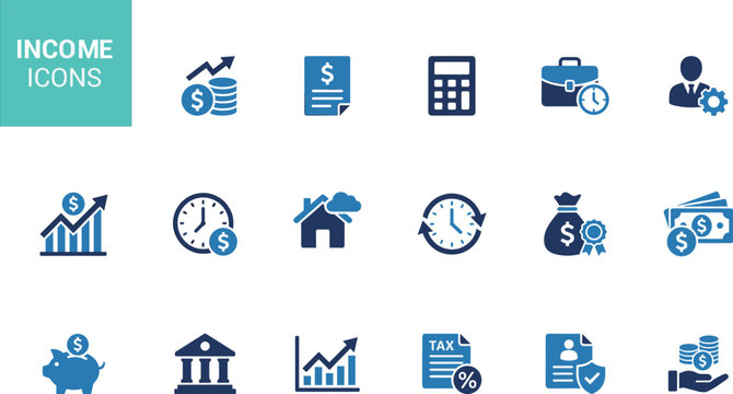 Financial Income Icons Set With Growth And Money Symbols finance investment