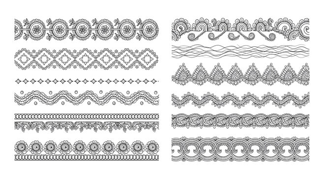 Henna border patterns collection with intricate mehndi line designs