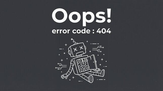Minimalist 404 error page illustration with broken robot character