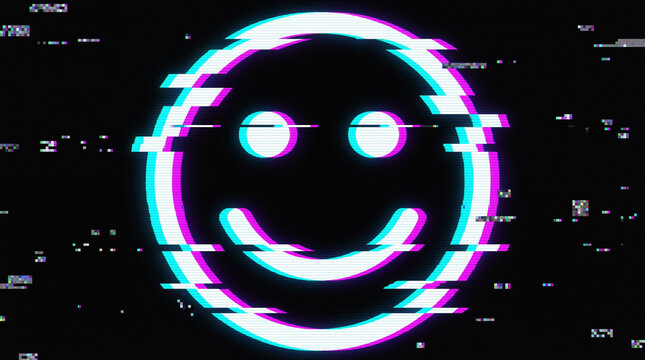 Glitch Effect Smiley Face Digital Abstract Background