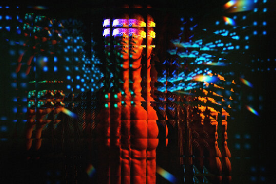 Avatar in virtual reality with digital projection and futuristic interface