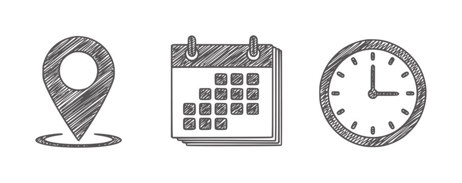 Location calendar and clock with sketchy texture date
