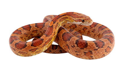 Fototapeta premium Majestic corn snake photograph, elegantly coiled, isolated on a transparent background, showcasing intricate patterns.