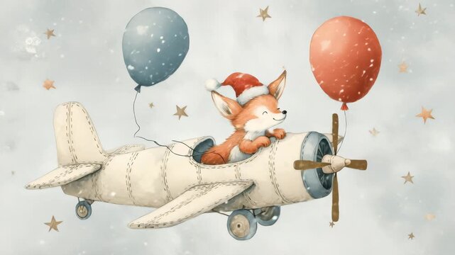 クリスマスの子ギツネが空散歩