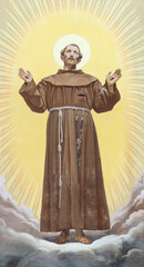 VERCELLI, ITALY - JANUARY 17, 2026: The painting of St. Francis of Assisi in the church Chiesa di Sant' Agnese in San Francesco by unknown artist of 20. cent. 