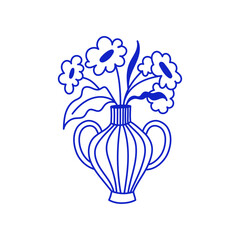 Naklejka premium Vector doodle sketch illusrtation, flowers in line hand drawn style, gift and present, icon for card and print