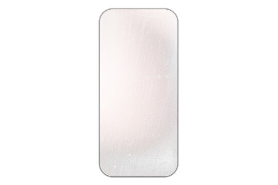 Transparent glass frame in the form of a telephone with soft reflections and realistic glare isolated on transparent background.