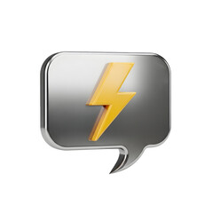 Fototapeta premium A yellow lightning bolt icon on a silver speech bubble with a transparent background