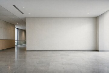 Obraz premium Minimal Modern Commercial Interior with Large Blank Wall Copy Space for Product Display or Corporate Advertising